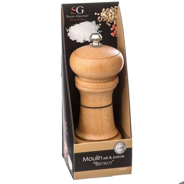 Manuell kvarn - 5five - 14,5cm - Naturligt trä - Rostfritt stål - Kapacitet 18g svartpeppar/36g salt