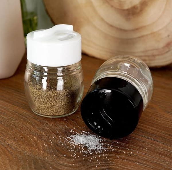 Salt- og peberbøssesæt 75 ml glas med justerbare huller