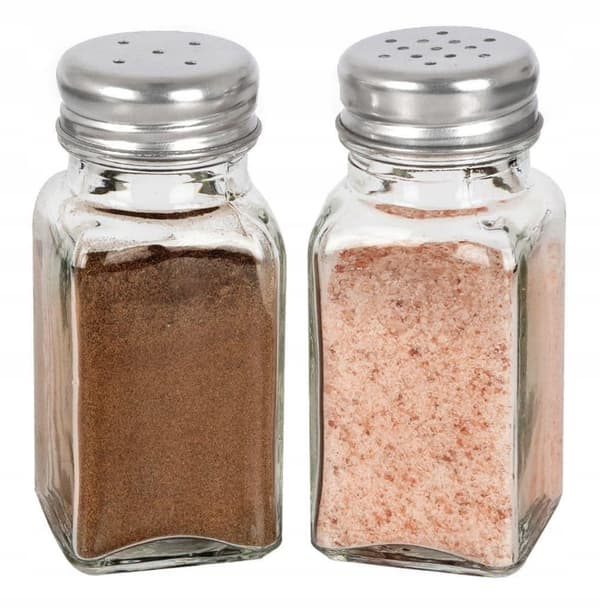 Salt- og peberbøsser, et sæt gennemsigtige krydderikrukker af glas