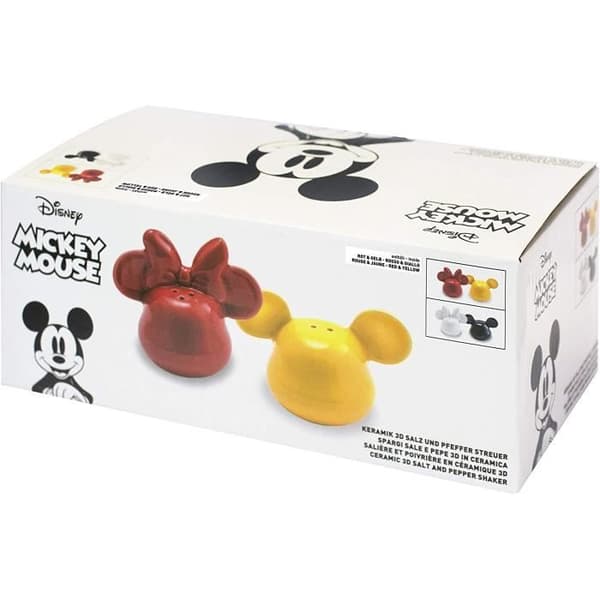 Disney - Gul och röd 3D Musse Pigg keramiska salt- och pepparshakers- USED