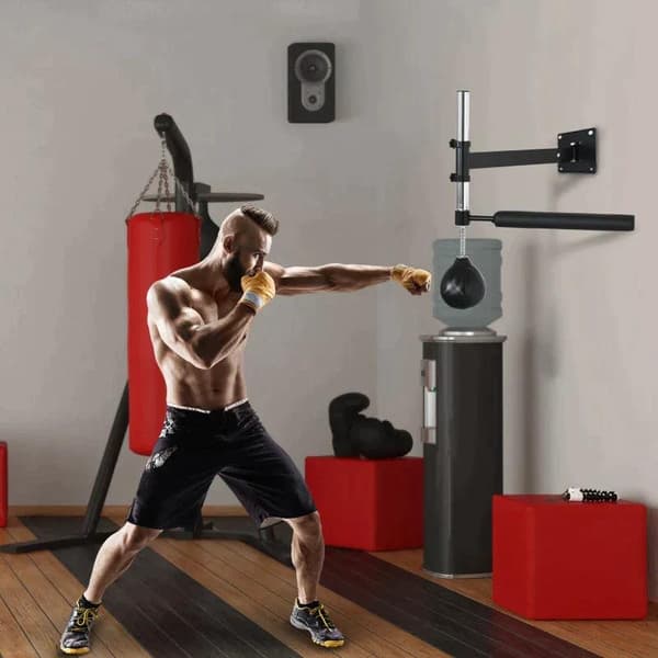 Rootz boxningsram - Spinning Bar - Väggmonterad boxningsram - Vikbar med reflexstång - Höjdjusterbar - 360° sving - För vuxna - Svart - 79L x 72W x 20