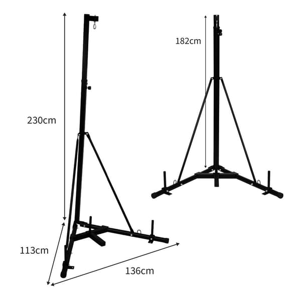 Sammenfoldelig boksesækstativ 68kg 150lbs Standalone Højdejusterbar 182cm - 230cm / 6ft - 7.5ft Kampsportsudstyr Stabilt trekantet basestål