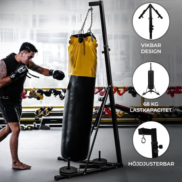 Sammenfoldelig boksesækstativ 68kg 150lbs Standalone Højdejusterbar 182cm - 230cm / 6ft - 7.5ft Kampsportsudstyr Stabilt trekantet basestål