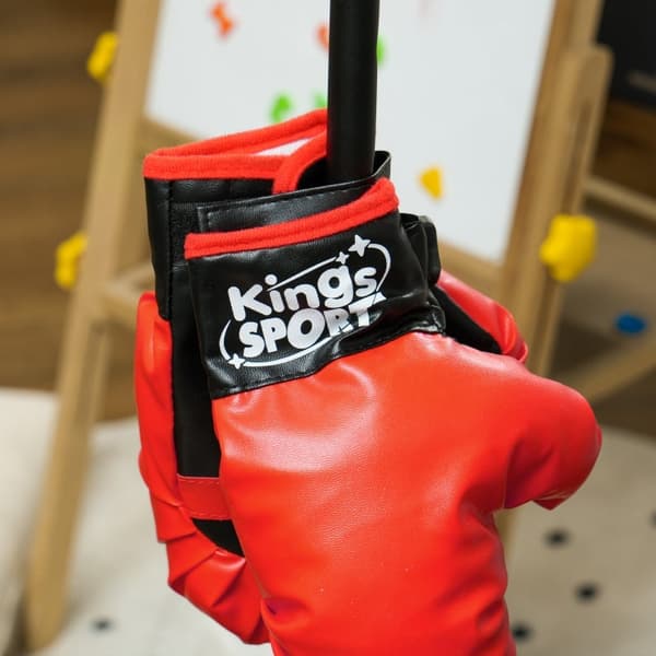 Rootz børneboksesæksæt med justerbar højde - Boksesæt til børn - fjederbufferstativ - sikre materialer - rød - 44,3 cm x 122,5-147 cm
