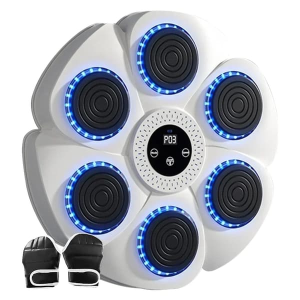 Smart Bluetooth Musikboxningsmaskin, Justerbara hastighetsinställningar, Interaktiva RGB-lampor,Vit med handskar