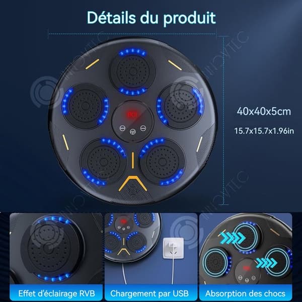 INN Boxningsmaskin 40x40cm RGB musik bluetooth boxningsmaskin med 9 hastigheter och 9 stanslägen med handskar för vuxna och barn