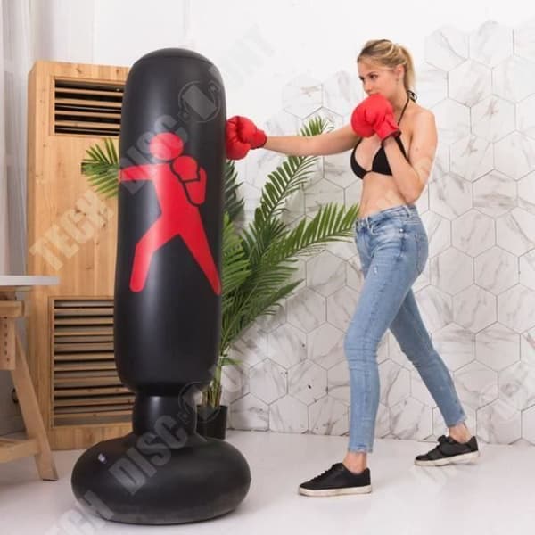 TD® Punching Boxing Column 1,6M Uppblåsbar Punch Bag - svart