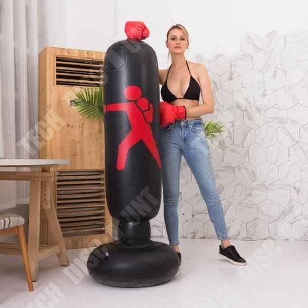 TD® Punching Boxing Column 1,6M Uppblåsbar Punch Bag - svart