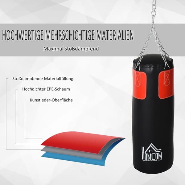 Boxningssäck Set, Ø30x120 cm, Svart-Röd