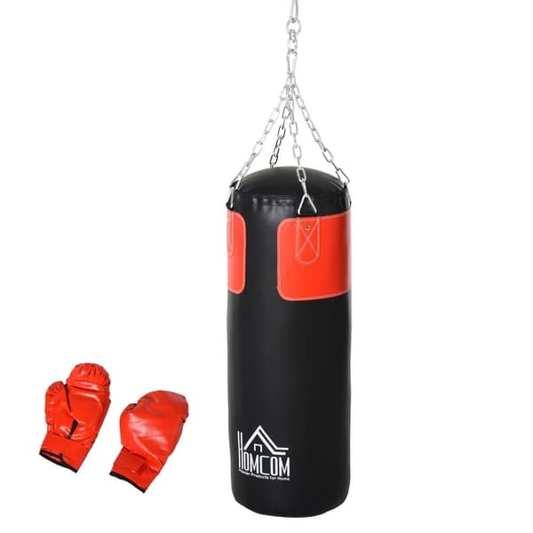 Boxningssäck Set, Ø30x120 cm, Svart-Röd
