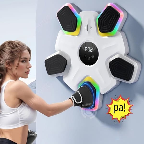 INN Boxningsmaskin 45 x 45 x 4 cm musikinstrumentboxningsmål Bluetooth intelligent trådlös, lämplig för vuxna och barn, vit