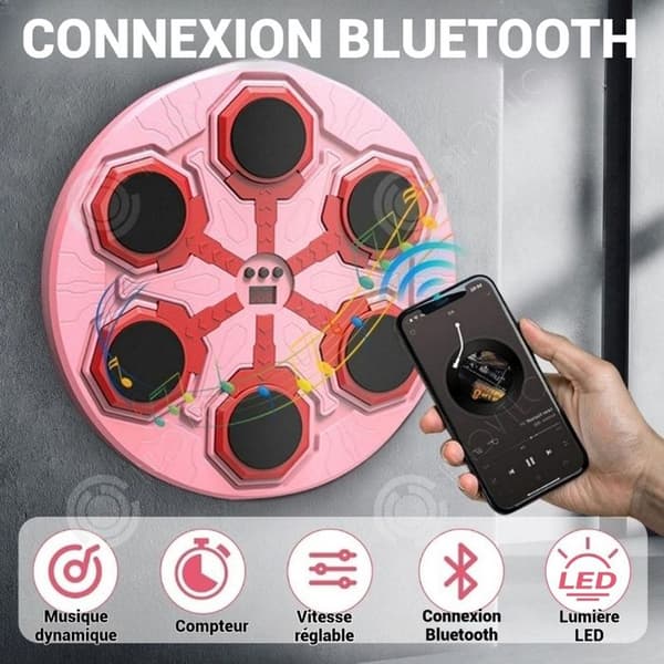 INN Boxningsmaskin 34,6 x 4,5 x 35 cm justering med 15 hastigheter, musikinstrument för boxningsmål, smart Bluetooth med automatisk räkning, rosa