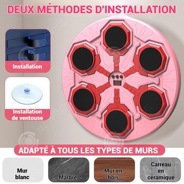 INN Boxningsmaskin 34,6 x 4,5 x 35 cm justering med 15 hastigheter, musikinstrument för boxningsmål, smart Bluetooth med automatisk räkning, rosa