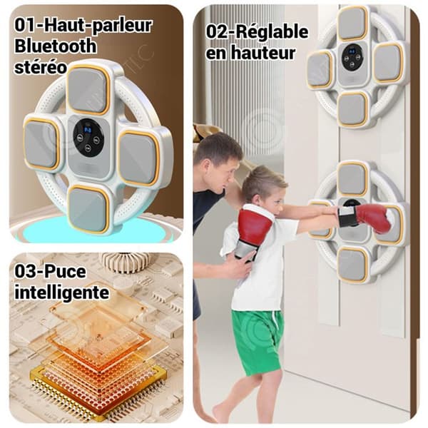 INN Boxningsmaskin 34,5 x 5 x 35 cm trådlös Bluetooth-musikboxningsmål utan slag, lämplig för vuxna och barn, vit