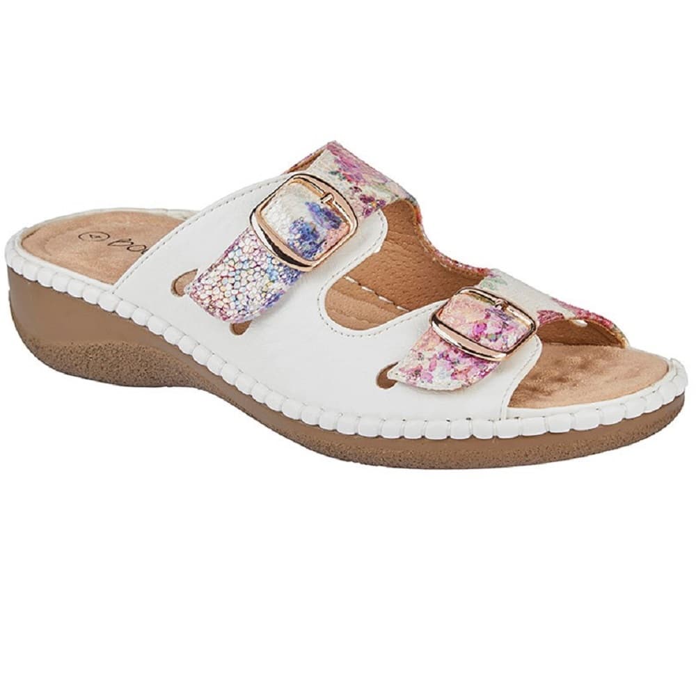 Boulevard Kvinnor/Damer Floral Twin Buckle Mule Sandal med dubbla spännen