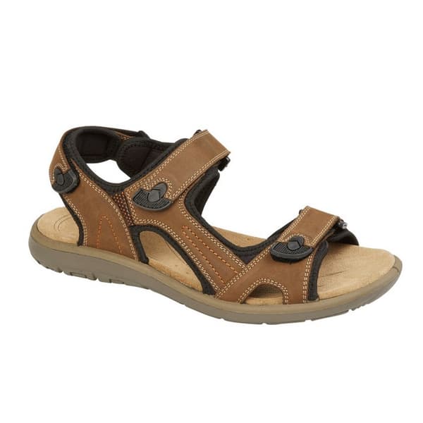 Roamers Mens Triple Strap Leather Touch Fastening Sports Sandals