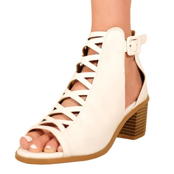 Where's That From Dam/Ladies Reydah Criss-Cross PU Peep Toe Mid High Block Sandaler