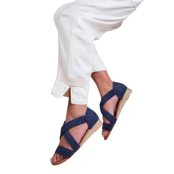 Where's That From Womens/Ladies Hummingbird Suede Crossover Strap Wide Low Wedge Sandals Navy 6 UK Wide
