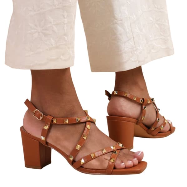 Where's That From Womens/Ladies Intense Studded PU Block Heel Sandals