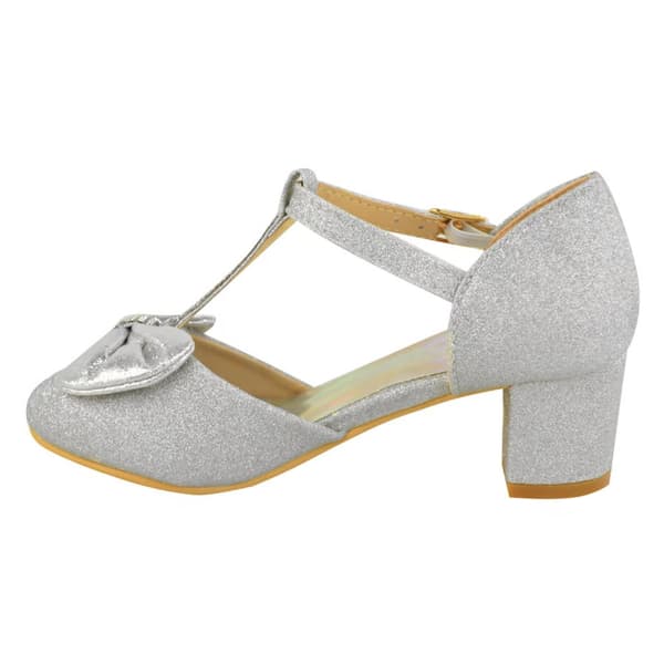 Where's That From Girls Chava Bow Faux Leather Diamante Mid High Heel Sandals