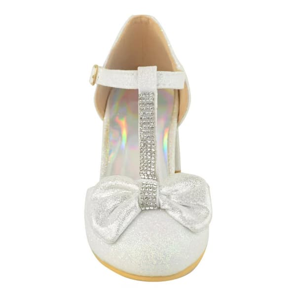 Where's That From Girls Chava Bow Faux Leather Diamante Mid High Heel Sandals