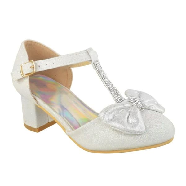 Where's That From Girls Chava Bow Faux Leather Diamante Mid High Heel Sandals