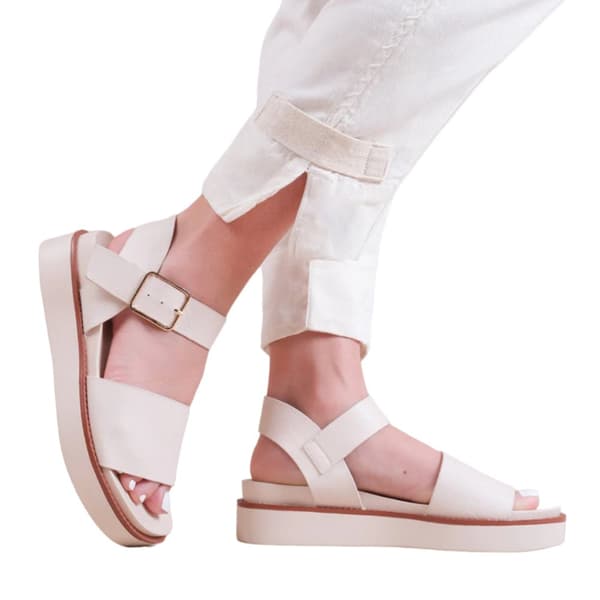 Where's That From Womens/Ladies Phoenix PU Buckle Detail Wide Flat Sandals