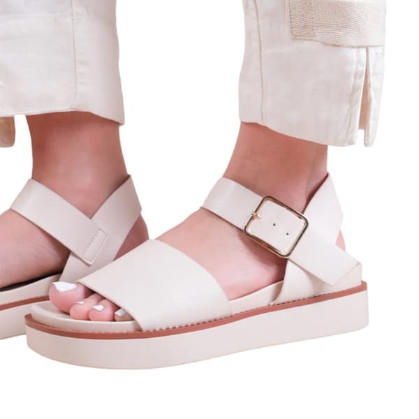 Where's That From Womens/Ladies Phoenix PU Buckle Detail Wide Flat Sandals