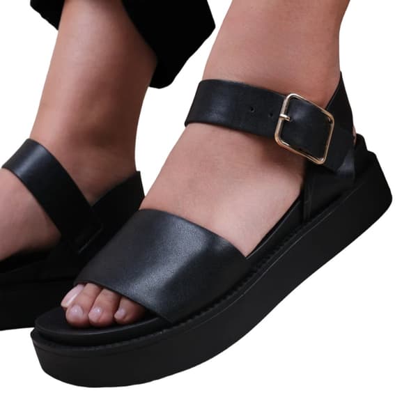 Where's That From Womens/Ladies Phoenix PU Buckle Detail Wide Flat Sandals