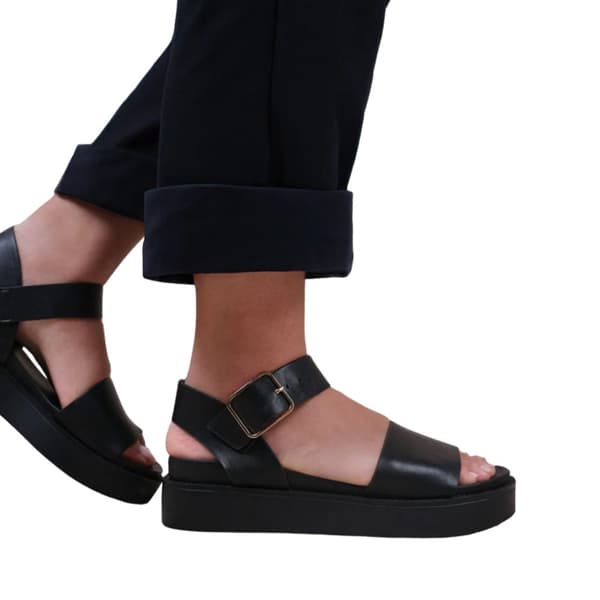 Where's That From Womens/Ladies Phoenix PU Buckle Detail Wide Flat Sandals