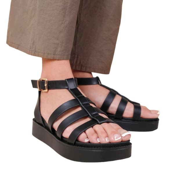 Where's That From Womens/Ladies Dubai PU Wide Mid Platform Gladiator Sandals