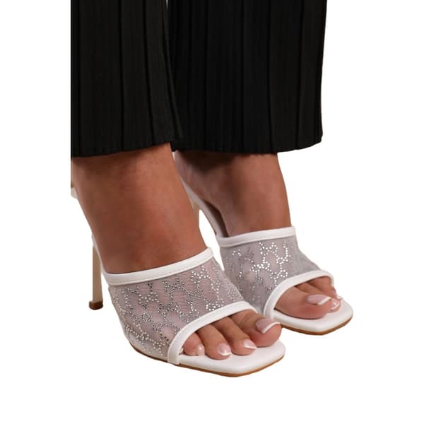 Where's That From Dam/Ladies Lisbon Diamante Mesh Peep Toe Mules White 5 UK