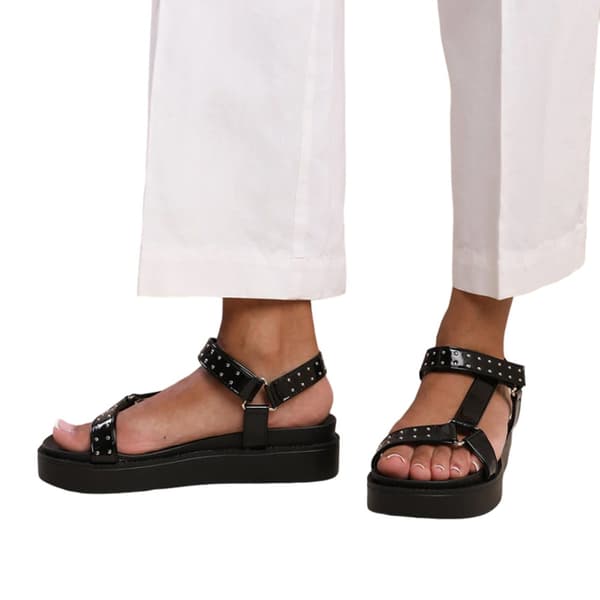 Where's That From Dam/Ladies Hawaii Studded Patent Leather Multi Strap Wide Sandals