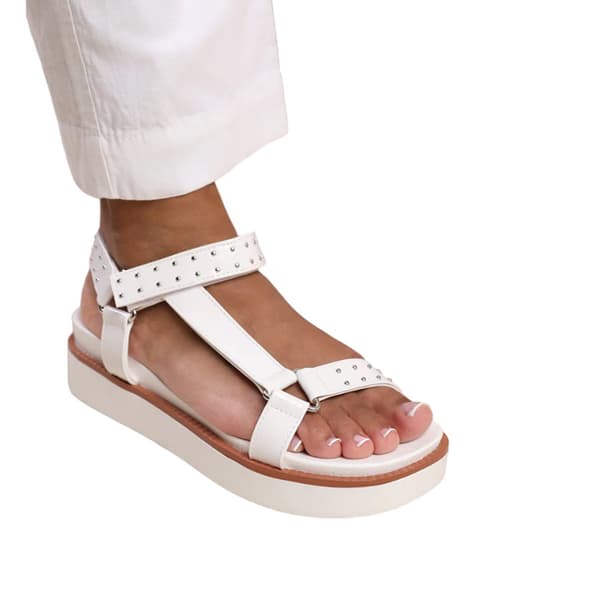 Where's That From Dam/Ladies Hawaii Studded Patent Leather Multi Strap Wide Sandals