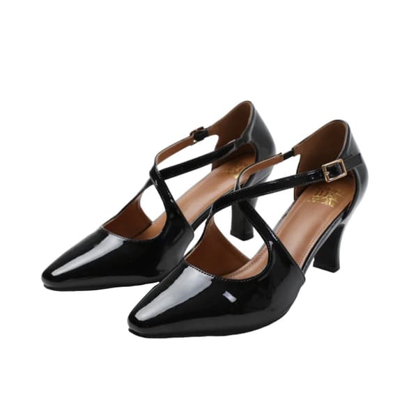 Where's That From Womens/Ladies Colorado Patent Leather Crossover Strap Medium Block Heel Sandals