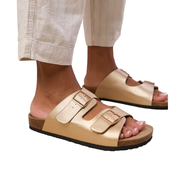 Where's That From Kvinnor/Damer Willow PU-sandaler med dubbelrem och spänne Gold 4 UK