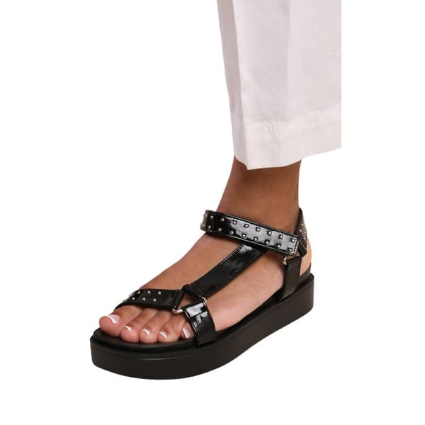 Where's That From Womens/Ladies Hawaii Studded Patent Faux Leather Multi Strap Sandals