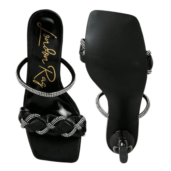 Where's That From Womens/Ladies New Diamante PU Buckle Detail Mid Heel Sandals