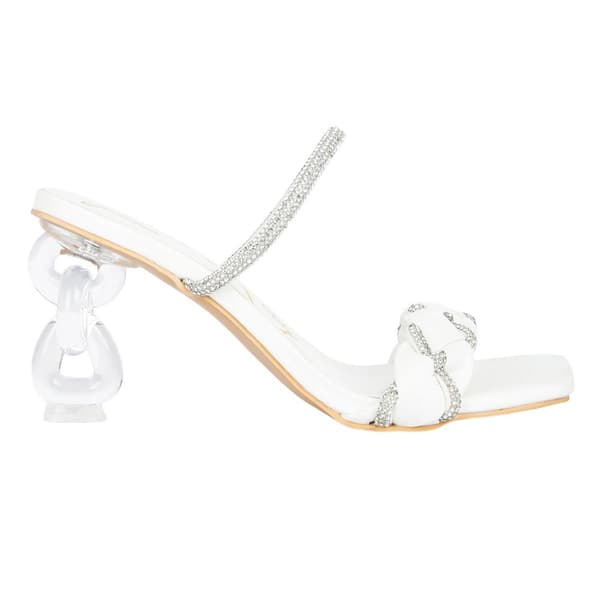 Where's That From Womens/Ladies New Diamante PU Buckle Detail Mid Heel Sandals