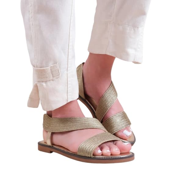 Where's That From Womens/Ladies Studio Threaded Faux Leather Wide Strap Flat Sandals Gold 5 UK Wide