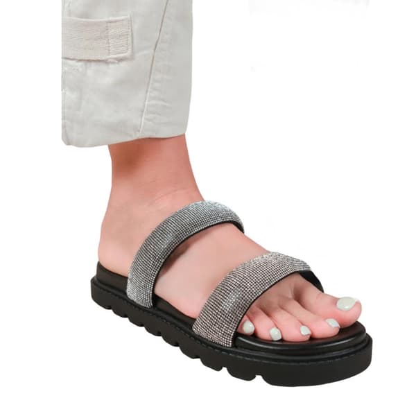 Where's That From Dam/Dam Define Diamante PU Platta Sandaler Black 6 UK