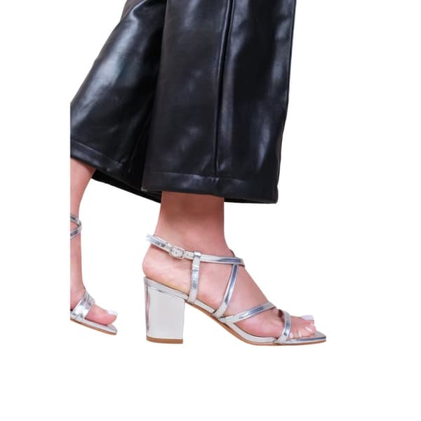 Where's That From Womens/Ladies Sidra Metallic Crossover Strap Extra Wide Mid High Block Sandals