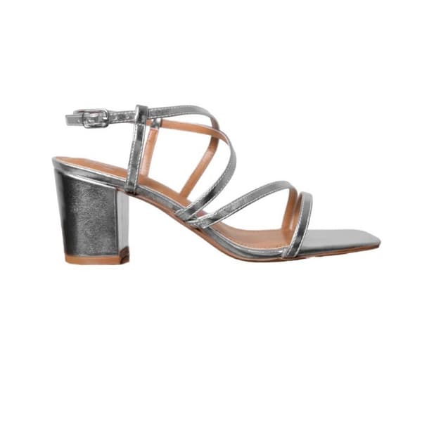 Where's That From Womens/Ladies Sidra Metallic Crossover Strap Extra Wide Mid High Block Sandals