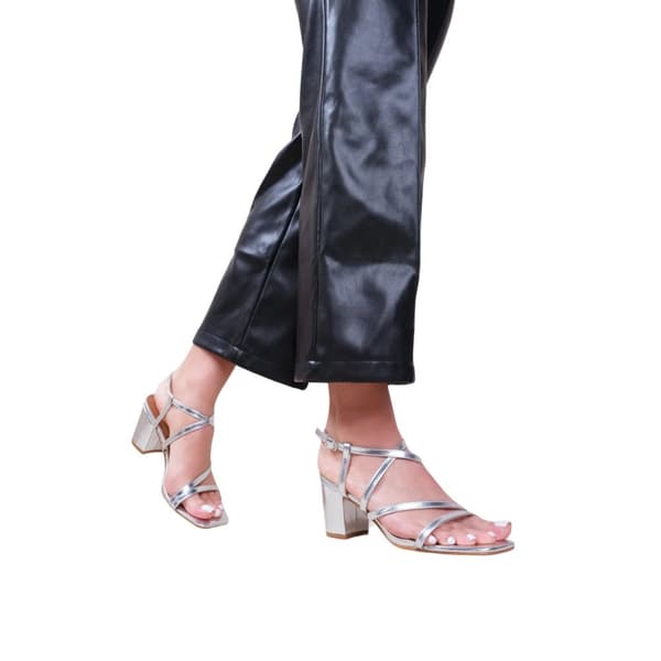 Where's That From Womens/Ladies Sidra Metallic Crossover Strap Extra Wide Mid High Block Sandals Silver 8 UK