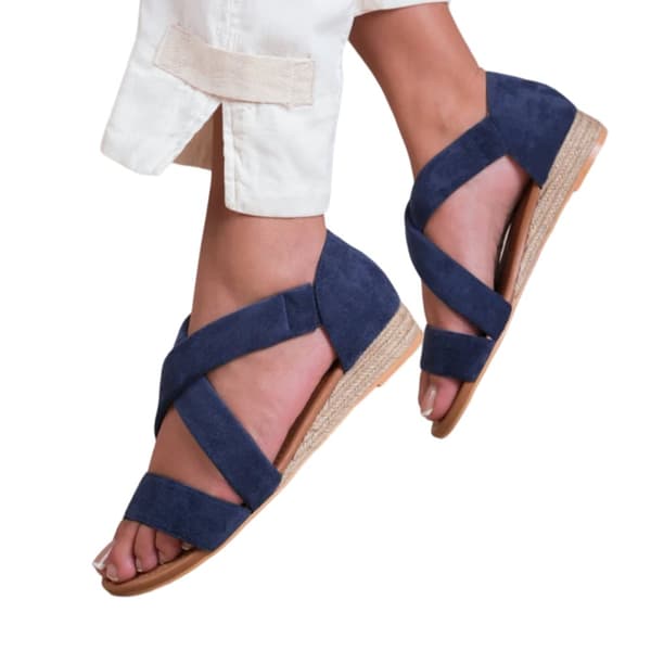 Where's That From Womens/Ladies Hummingbird Suede Crossover Strap Extra Wide Low Wedge Sandals