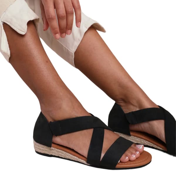 Where's That From Womens/Ladies Hummingbird Suede Crossover Strap Extra Wide Low Wedge Sandals