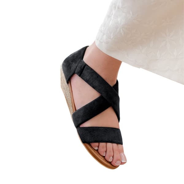 Where's That From Womens/Ladies Hummingbird Suede Crossover Strap Extra Wide Low Wedge Sandals