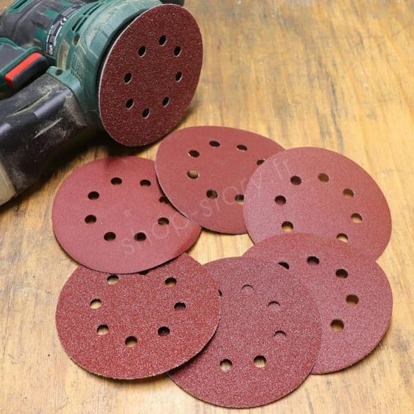 Avslipningsskivor - SHOP-STORY - Kit med 10 skivor 125 mm - 3 korn (80-120-150) - 8 hål - Praktisk