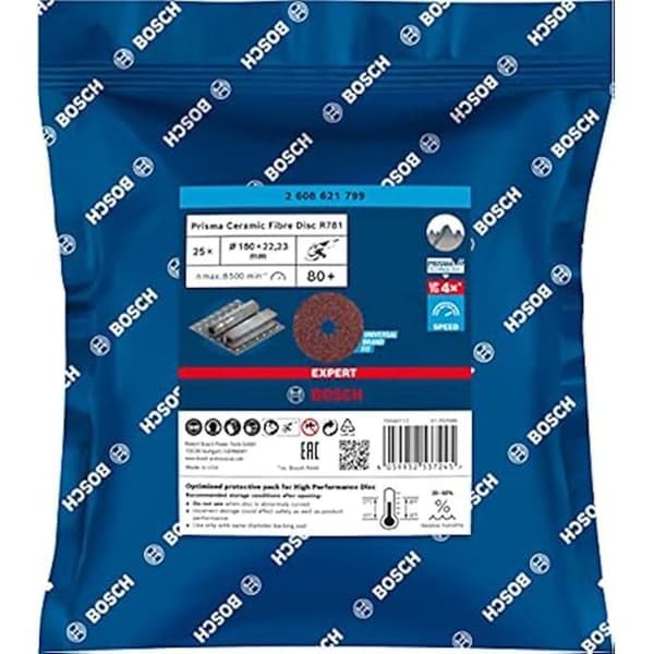 Skiva på keramisk fiber - BOSCH - Prisma Expert R781 - Ø 180 mm - Korn 80 - 25 st.