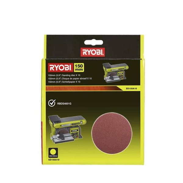 RYOBI - 10 skivor diam. 150 mm 80 korn klistermärken för band- och skivslipmaskin RBDS4601G - SD150A10